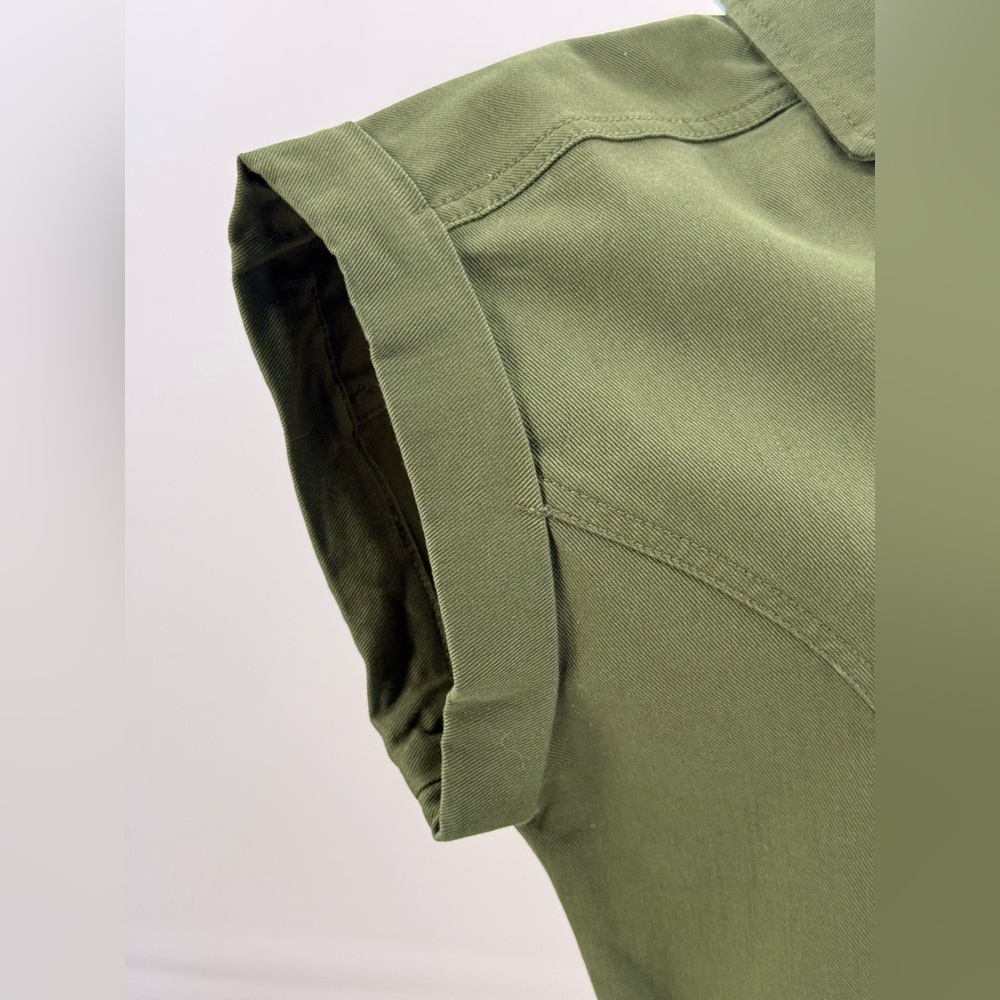 Loft Olive Green Utility Shirt Dress Button Front Safari Style with Pockets SZ-4 - Picture 6 of 12